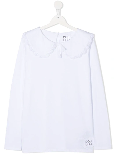 Douuod Peter-pan Collar Cotton Top In White