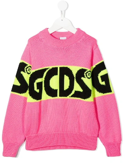 Shop Gcds Intarsia Logo Knit Jumper In Pink