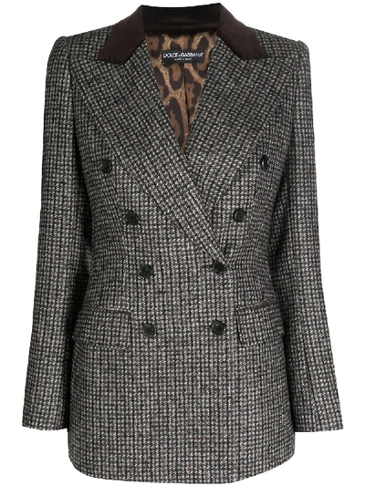 Shop Dolce & Gabbana Checked Double-breasted Blazer In Brown