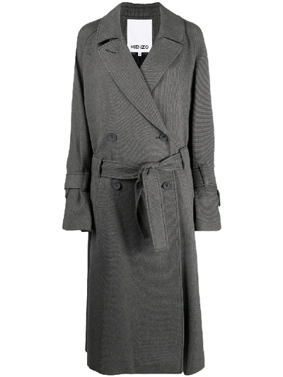 Shop Kenzo Belted Double-breasted Coat In Grey