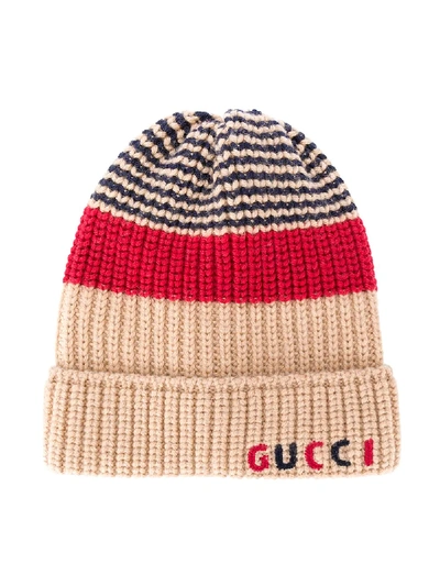 Shop Gucci Logo-embroidered Beanie In Neutrals