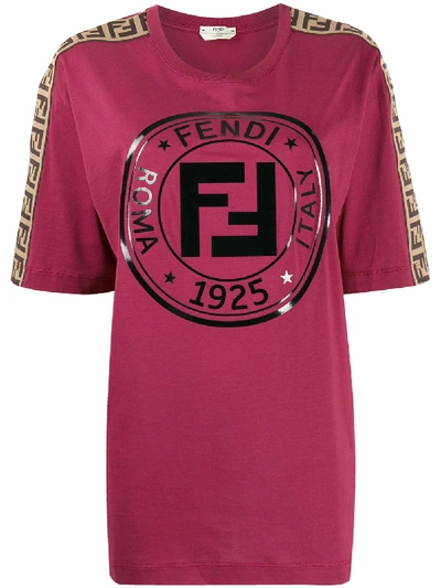 Shop Fendi Logo-print Cotton T-shirt In Red