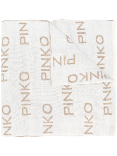 Shop Pinko Jacquard Logo Scarf In Neutrals