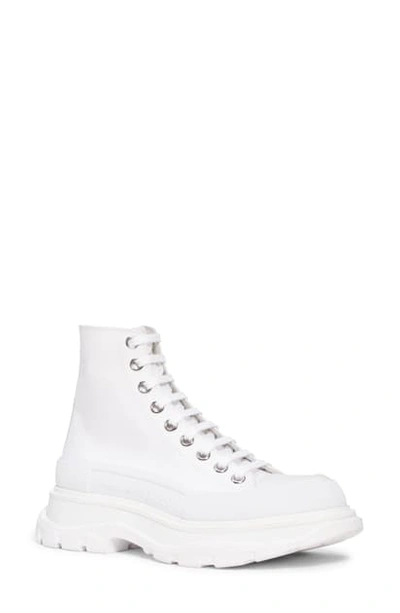 Shop Alexander Mcqueen Tread Slick High Top Sneaker In Silver/ White