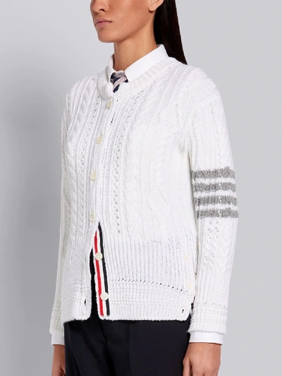 Shop Thom Browne White Fine Merino Wool Aran Cable Classic Crewneck 4-bar Cardigan