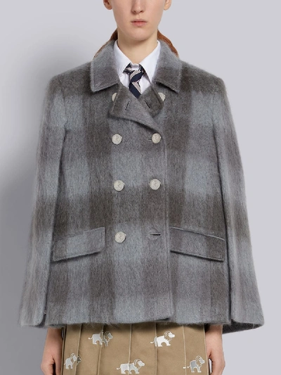 Shop Thom Browne Medium Grey Hairy Mohair Buffalo Check Double Breasted High Break Cape