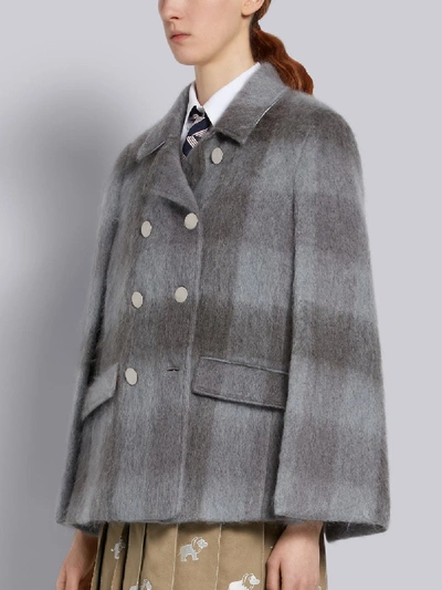 Shop Thom Browne Medium Grey Hairy Mohair Buffalo Check Double Breasted High Break Cape