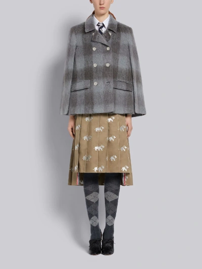 Thom Browne Db High Break Cape In Large Buffalo Check Hairy Mohair In Grey