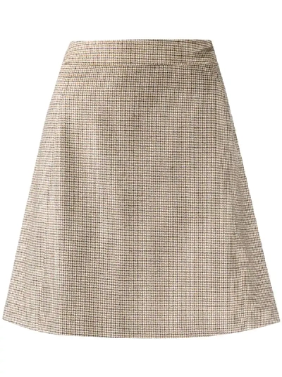 Shop Apc Sonia Houndstooth A-line Mini Skirt In Neutrals