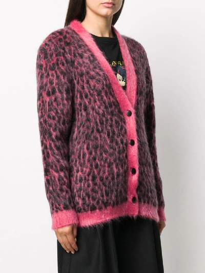 Shop Saint Laurent Brushed Leopard-print Wool Cardigan In Pink
