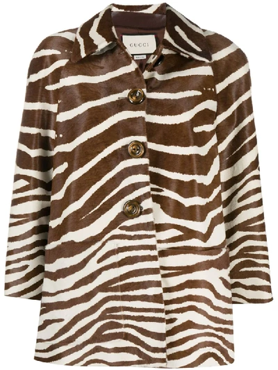 Shop Gucci Zebra-print Button-up Jacket In Brown