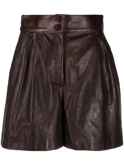 Shop Dolce & Gabbana Pleated Leather Shorts In Brown