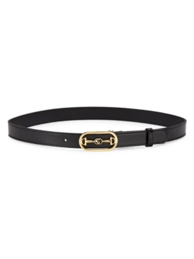 Shop Gucci Leather Belt With Interlocking G Buckle In Black