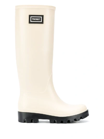 Shop Twinset Logo-patch Rain Boots In Neutrals