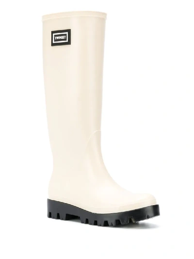 Shop Twinset Logo-patch Rain Boots In Neutrals