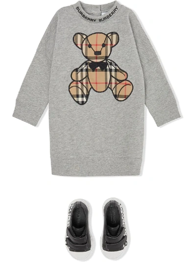 Shop Burberry Thomas Bear Sweater Dress In Grey