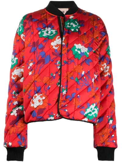 Shop Plan C Floral Print Padded Bomber Jacket In Red