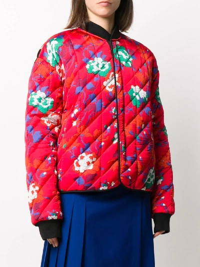 Shop Plan C Floral Print Padded Bomber Jacket In Red
