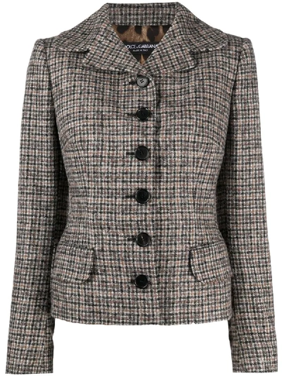 Shop Dolce & Gabbana Check Fitted Jacket In Grey