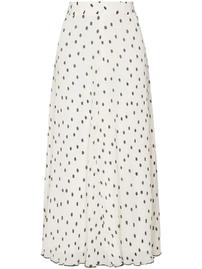 Shop Ganni Polka Dot Midi Skirt In White