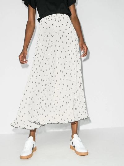 Shop Ganni Polka Dot Midi Skirt In White