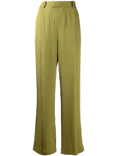 Shop Vince Pleated-detail Straight-leg Trousers In Green