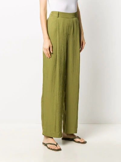 Shop Vince Pleated-detail Straight-leg Trousers In Green