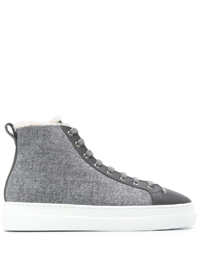 Shop Doucal's Shearling Platform Sneakers In Grey