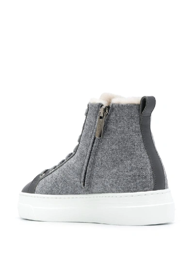 Shop Doucal's Shearling Platform Sneakers In Grey