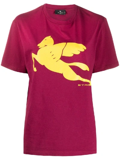 Shop Etro Logo-print Crew Neck T-shirt In Red