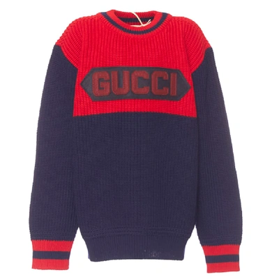 Shop Gucci Crew Neck Sweater In Blue Japan/mix