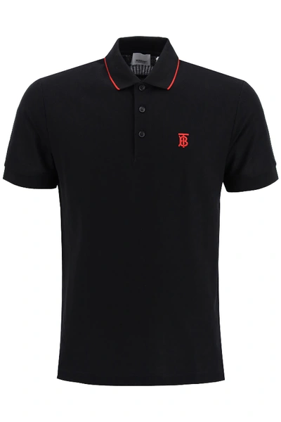 Shop Burberry Tb Monogram Polo Shirt In Black (black)