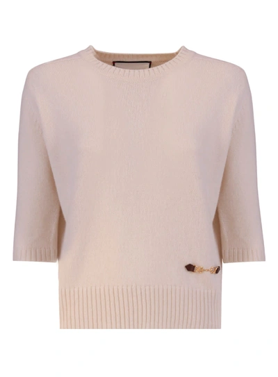 Shop Gucci Cashmere Top With Horsebit In Bianco