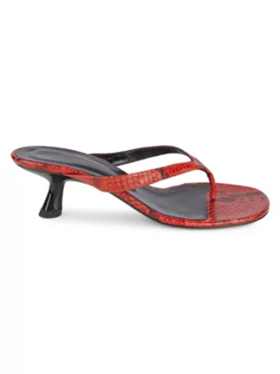Shop Simon Miller Beep Snakeskin-embossed Leather Thong Sandals In Tango Red