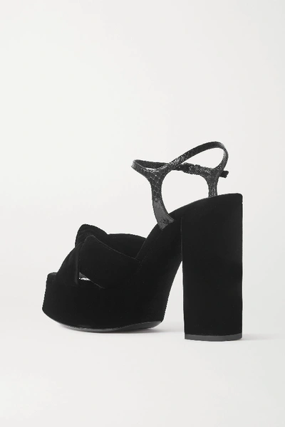 Shop Saint Laurent Bianca Snake-effect Leather And Velvet Platform Sandals In Black