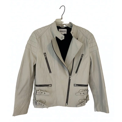 Pre-owned American Retro Leather Jacket In White