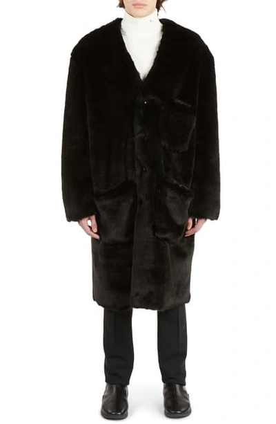 Shop Raf Simons Labo Reversible Nylon & Faux Fur Coat In Black