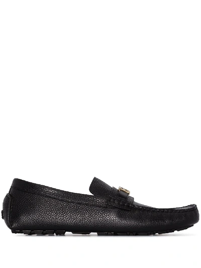 Shop Fendi Baguette Leather Loafers In Black