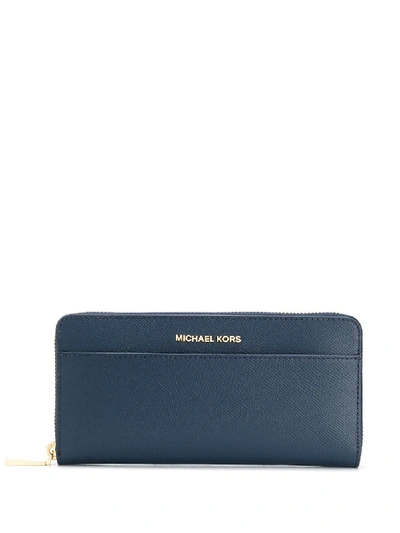 Shop Michael Michael Kors Continental Zip-around Wallet In Blue