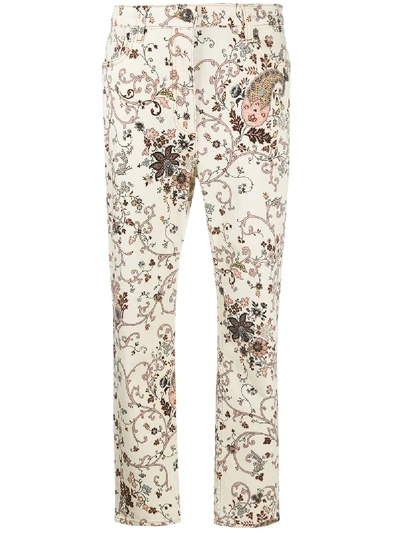 Shop Etro Floral-print Cropped Jeans In Neutrals