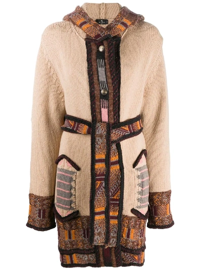 Shop Etro Intarsia-knit Hooded Cardi-coat In Neutrals