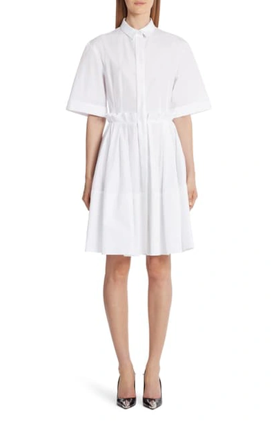 Shop Alexander Mcqueen Ruffle Waist Pleated A-line Dress In Optical White