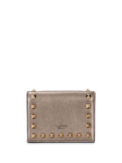 Shop Valentino Rockstud Leather Flap Wallet In Grey
