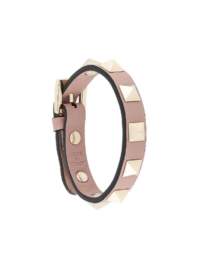 Shop Valentino Rokcstud Leather Bracelet In Pink