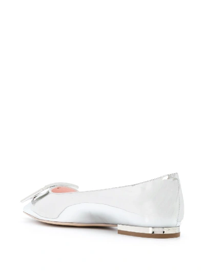 Shop Roger Vivier Gommettine Leather Ballets In Silver