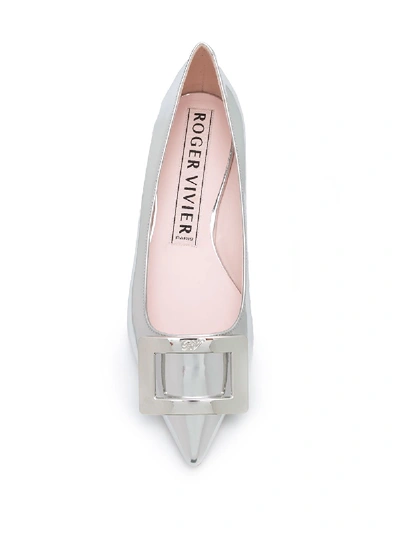 Shop Roger Vivier Gommettine Leather Ballets In Silver