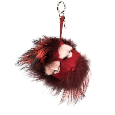 Pre-owned Fendi Red Fur Crystal Monster Bag Charm