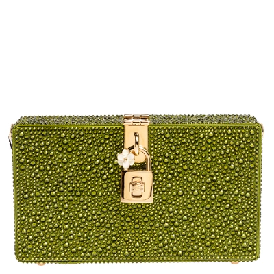 Pre-owned Dolce & Gabbana Green Crystal Embellished Satin Box Bag