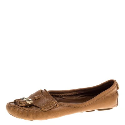 Pre-owned Tory Burch Tan Leather Lawrence Tassel And Logo Embellished  Loafers Size  | ModeSens
