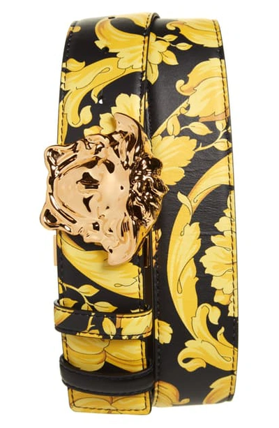 Shop Versace Barocco Medusa Head Buckle Leather Belt In Black/ Gold